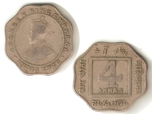 George V King Emperor 4Annas Coin